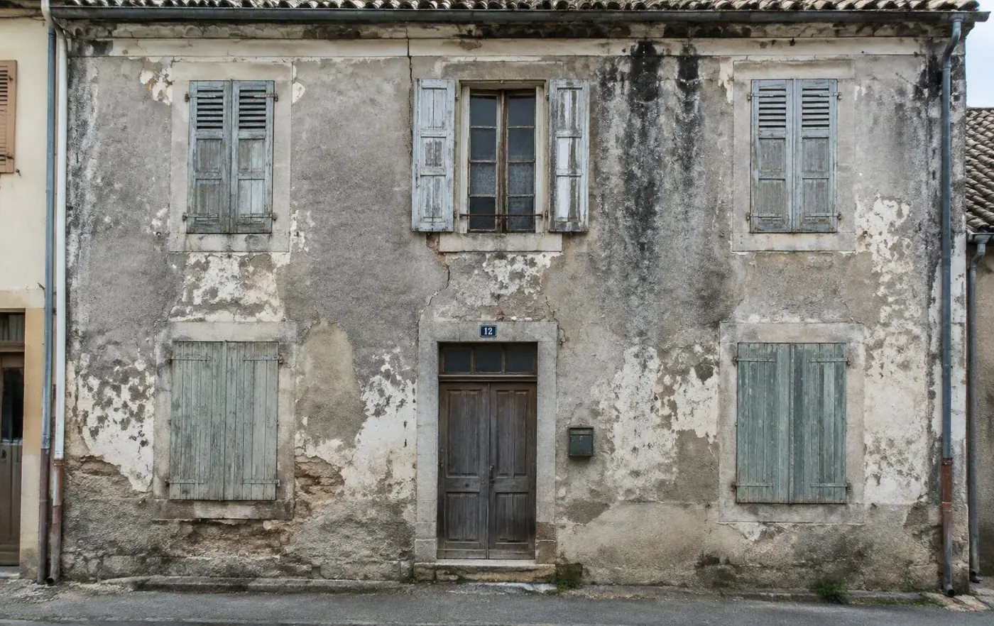 Façade fissurée et encrassée avant ravalement