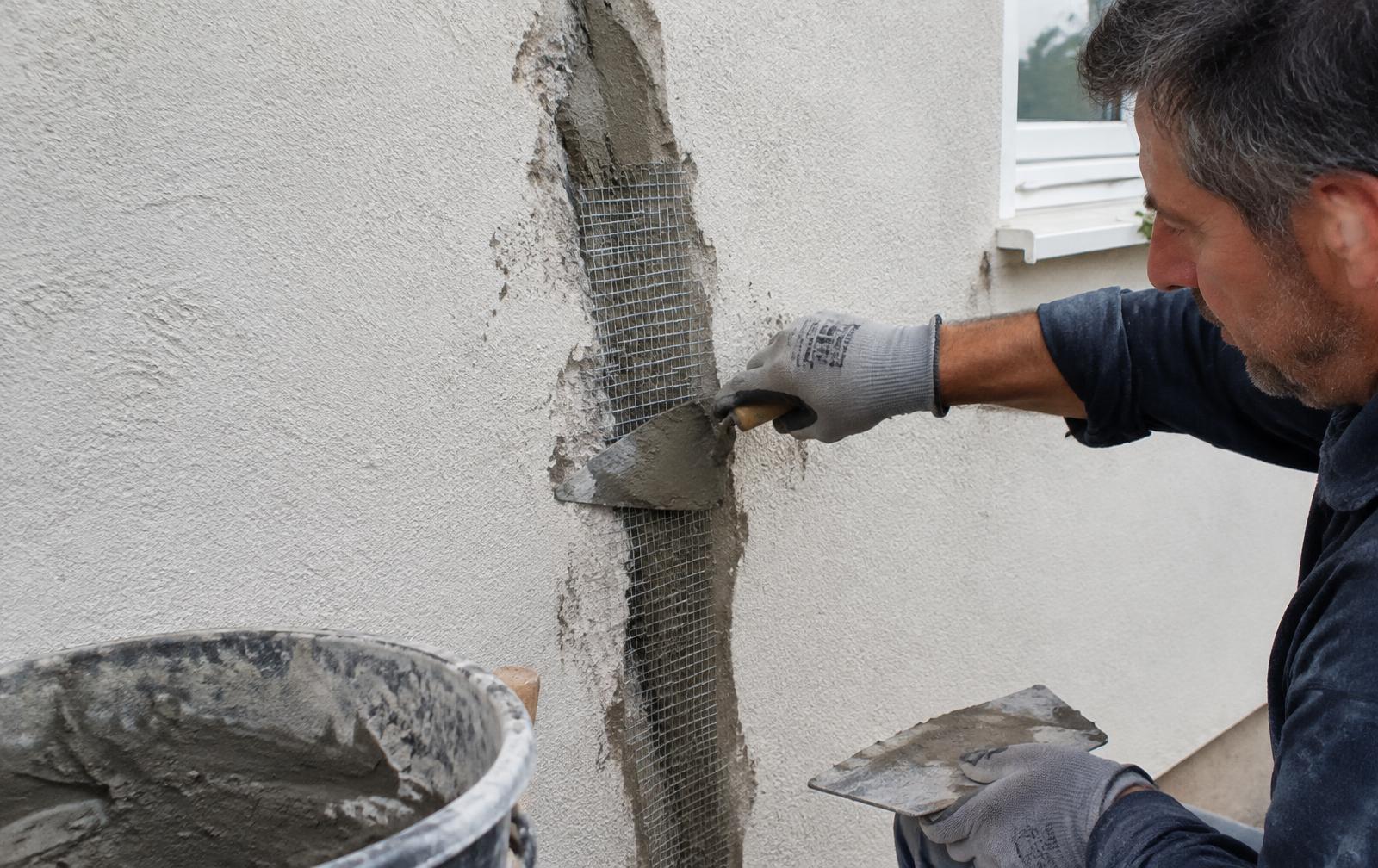 Traitement d'une fissure de façade avec armature